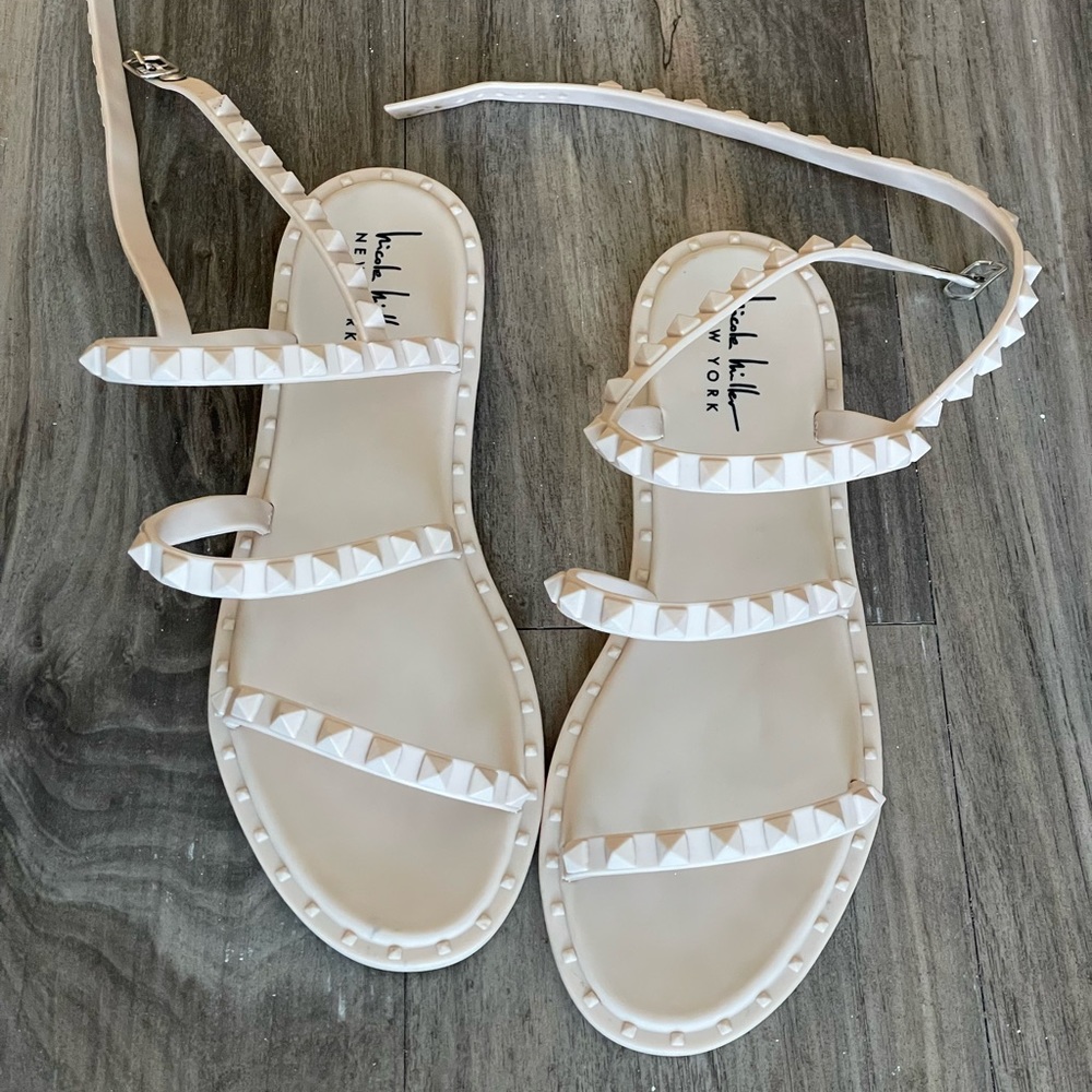 Jelly studded ankle strap sandals- color blush nude